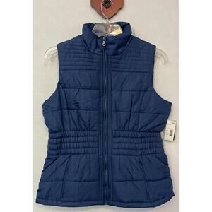 Outer Edge Womens Large Blue Zip-Up Quilted Elastic-Waist Puffer Vest NWT! M1346